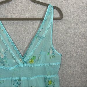 Victoria's Secret Y2K Floral Sheer Babydoll Slip Dress-Blue-Women Large
